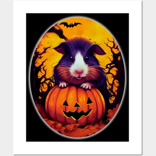 Cute Halloween Guinea Pig With Pumpkin Funny Halloween Gifts For Guinea Pigs Lover Posters and Art